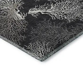 5' X 8' Midnight And White Geometric Washable Area Rug With UV Protection