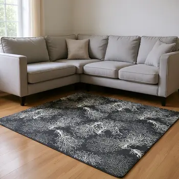 8' X 10' Midnight And White Geometric Washable Area Rug With UV Protection