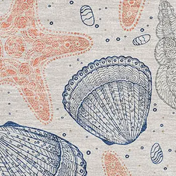 8' X 10' Peach Ivory And Navy Blue Geometric Washable Area Rug With UV Protection