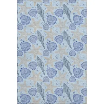 3' X 5' Blue And Beige Geometric Washable Area Rug With UV Protection