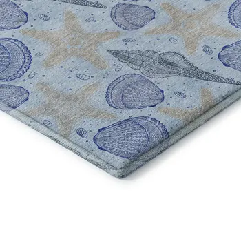 5' X 8' Blue And Beige Geometric Washable Area Rug With UV Protection
