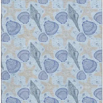 5' X 8' Blue And Beige Geometric Washable Area Rug With UV Protection
