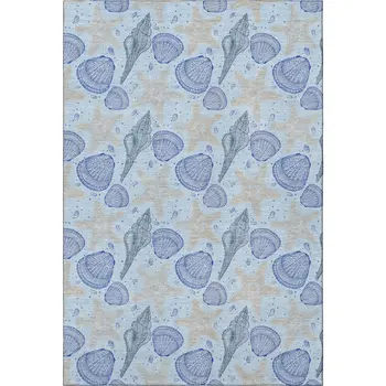 9' X 12' Blue And Beige Geometric Washable Area Rug With UV Protection