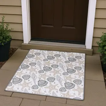 3' X 5' Light Gray And Charcoal Geometric Washable Area Rug With UV Protection