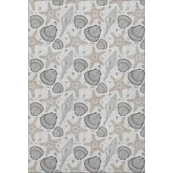 3' X 5' Light Gray And Charcoal Geometric Washable Area Rug With UV Protection