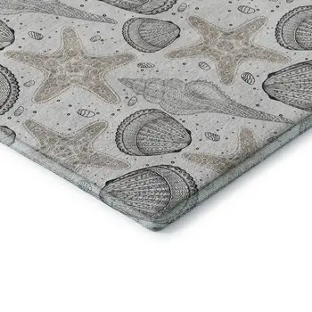 5' X 8' Light Gray And Charcoal Geometric Washable Area Rug With UV Protection