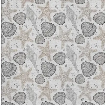 5' X 8' Light Gray And Charcoal Geometric Washable Area Rug With UV Protection