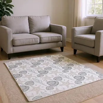 10' X 14' Light Gray And Charcoal Geometric Washable Area Rug With UV Protection
