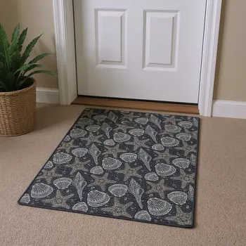 3' X 5' Midnight And Taupe Geometric Washable Area Rug With UV Protection
