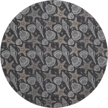8' Midnight And Taupe Geometric Washable Round Rug With UV Protection