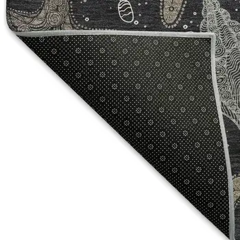 8' Midnight And Taupe Geometric Washable Round Rug With UV Protection
