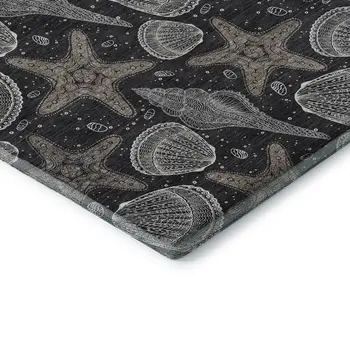 8' Midnight And Taupe Geometric Washable Round Rug With UV Protection