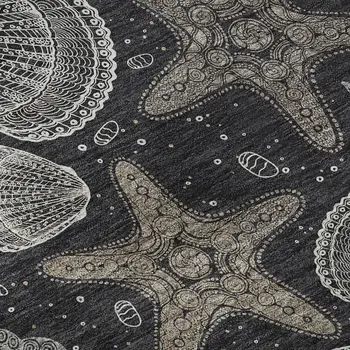 8' Midnight And Taupe Geometric Washable Round Rug With UV Protection