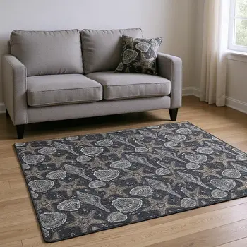 8' X 10' Midnight And Taupe Geometric Washable Area Rug With UV Protection
