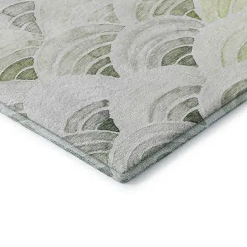 3' X 5' Green Ivory And Gray Geometric Washable Area Rug With UV Protection