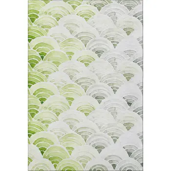 3' X 5' Green Ivory And Gray Geometric Washable Area Rug With UV Protection