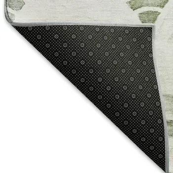 5' X 8' Green Ivory And Gray Geometric Washable Area Rug With UV Protection