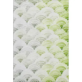 8' X 10' Green Ivory And Gray Geometric Washable Area Rug With UV Protection