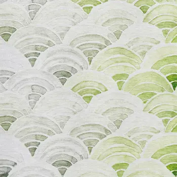 8' X 10' Green Ivory And Gray Geometric Washable Area Rug With UV Protection