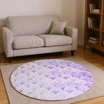 8' Purple Ivory And Gray Geometric Washable Round Rug With UV Protection