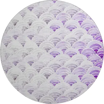 8' Purple Ivory And Gray Geometric Washable Round Rug With UV Protection