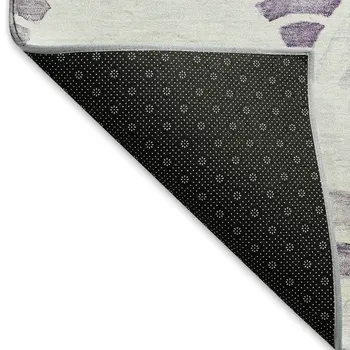 8' Purple Ivory And Gray Geometric Washable Round Rug With UV Protection