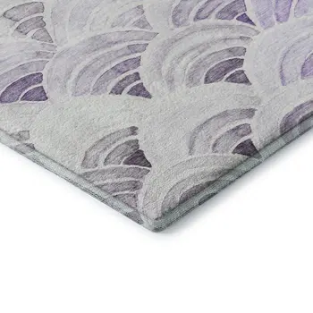 8' Purple Ivory And Gray Geometric Washable Round Rug With UV Protection