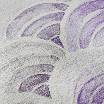 8' Purple Ivory And Gray Geometric Washable Round Rug With UV Protection