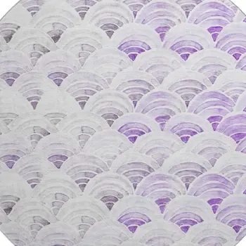 8' Purple Ivory And Gray Geometric Washable Round Rug With UV Protection