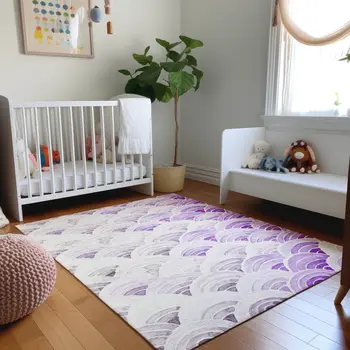 8' X 10' Purple Ivory And Gray Geometric Washable Area Rug With UV Protection