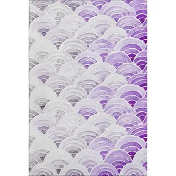 8' X 10' Purple Ivory And Gray Geometric Washable Area Rug With UV Protection