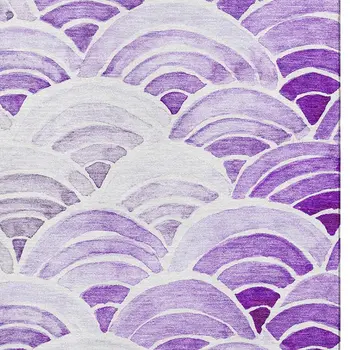 8' X 10' Purple Ivory And Gray Geometric Washable Area Rug With UV Protection