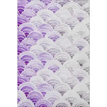 8' X 10' Purple Ivory And Gray Geometric Washable Area Rug With UV Protection