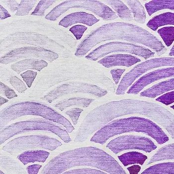 9' X 12' Purple Ivory And Gray Geometric Washable Area Rug With UV Protection