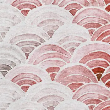 3' X 5' Red Ivory And Gray Geometric Washable Area Rug With UV Protection