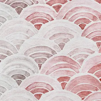 8' X 10' Red Ivory And Gray Geometric Washable Area Rug With UV Protection