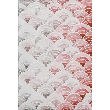 9' X 12' Red Ivory And Gray Geometric Washable Area Rug With UV Protection