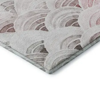 9' X 12' Red Ivory And Gray Geometric Washable Area Rug With UV Protection
