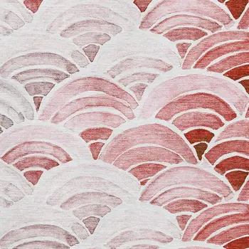 9' X 12' Red Ivory And Gray Geometric Washable Area Rug With UV Protection