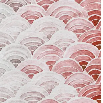 9' X 12' Red Ivory And Gray Geometric Washable Area Rug With UV Protection