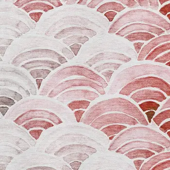 10' X 14' Red Ivory And Gray Geometric Washable Area Rug With UV Protection