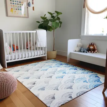 3' X 5' Blue Ivory And Gray Geometric Washable Area Rug With UV Protection