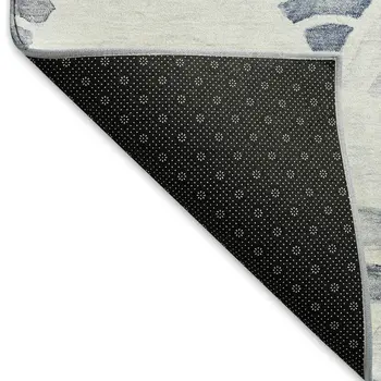 3' X 5' Blue Ivory And Gray Geometric Washable Area Rug With UV Protection