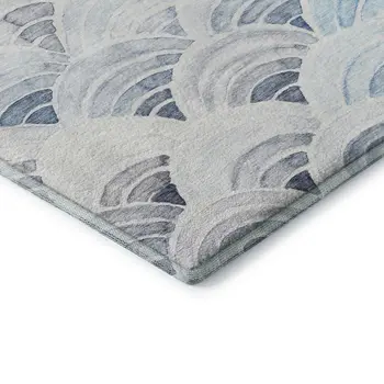 9' X 12' Blue Ivory And Gray Geometric Washable Area Rug With UV Protection