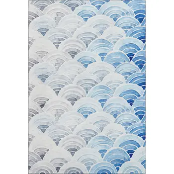10' X 14' Blue Ivory And Gray Geometric Washable Area Rug With UV Protection
