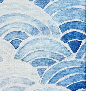 10' X 14' Blue Ivory And Gray Geometric Washable Area Rug With UV Protection