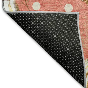 5' X 8' Peach Ivory And Beige Geometric Washable Area Rug With UV Protection