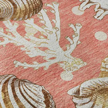10' X 14' Peach Ivory And Beige Geometric Washable Area Rug With UV Protection