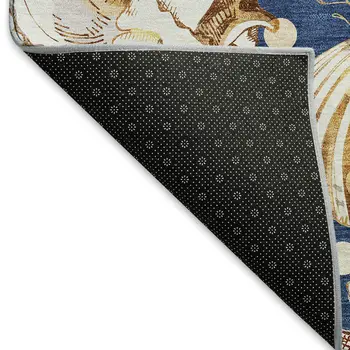 5' X 8' Blue Ivory And Beige Geometric Washable Area Rug With UV Protection