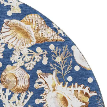 8' Blue Ivory And Beige Geometric Washable Round Rug With UV Protection